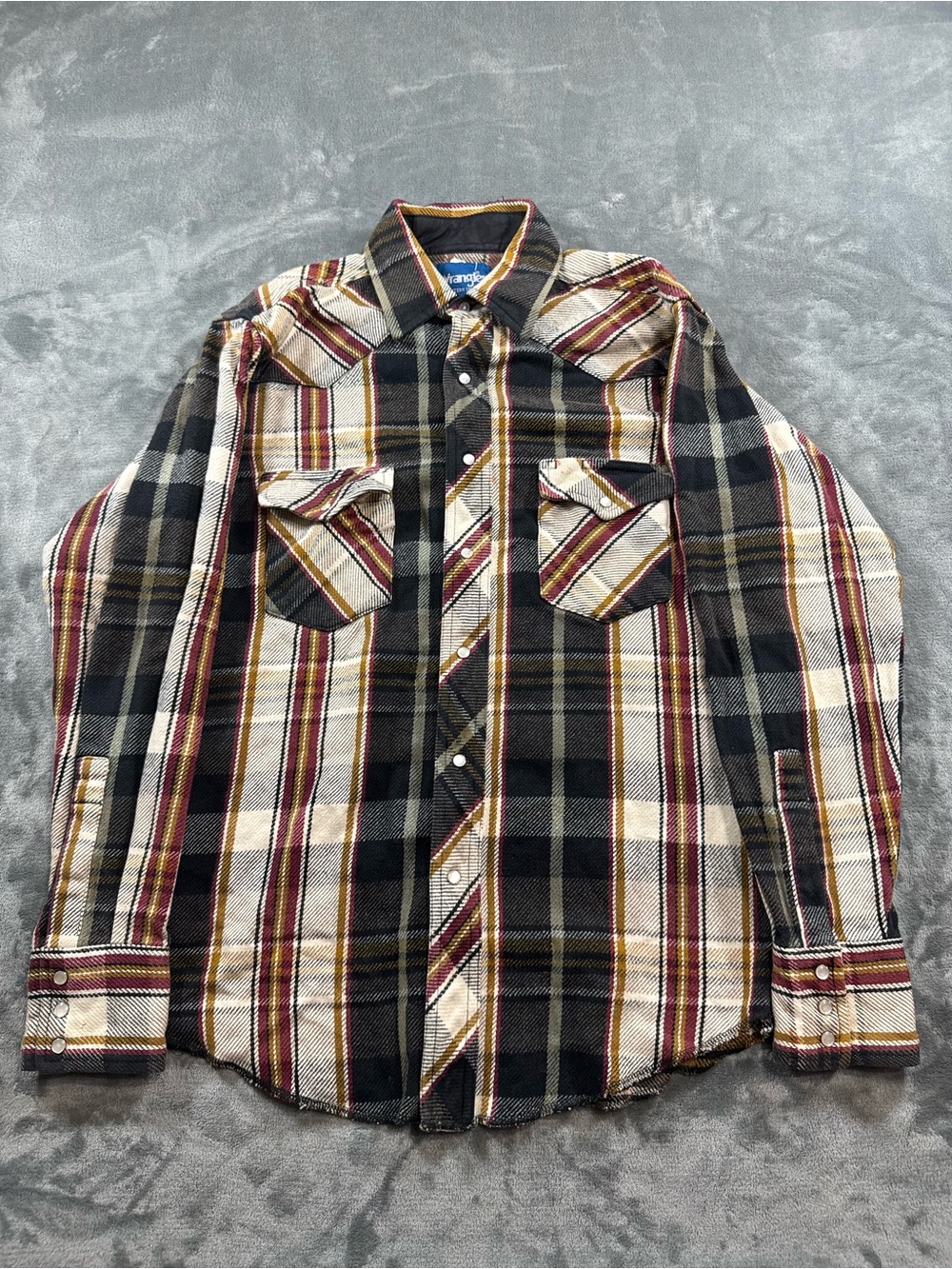Vintage Wrangler Western Pearl Snap Plaid Button Down Longsleeve Heavyweigt Vntg